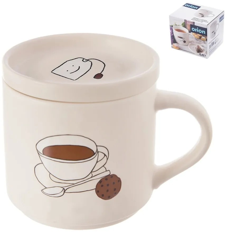 Fehér porcelán fedeles bögre 450 ml – Orion