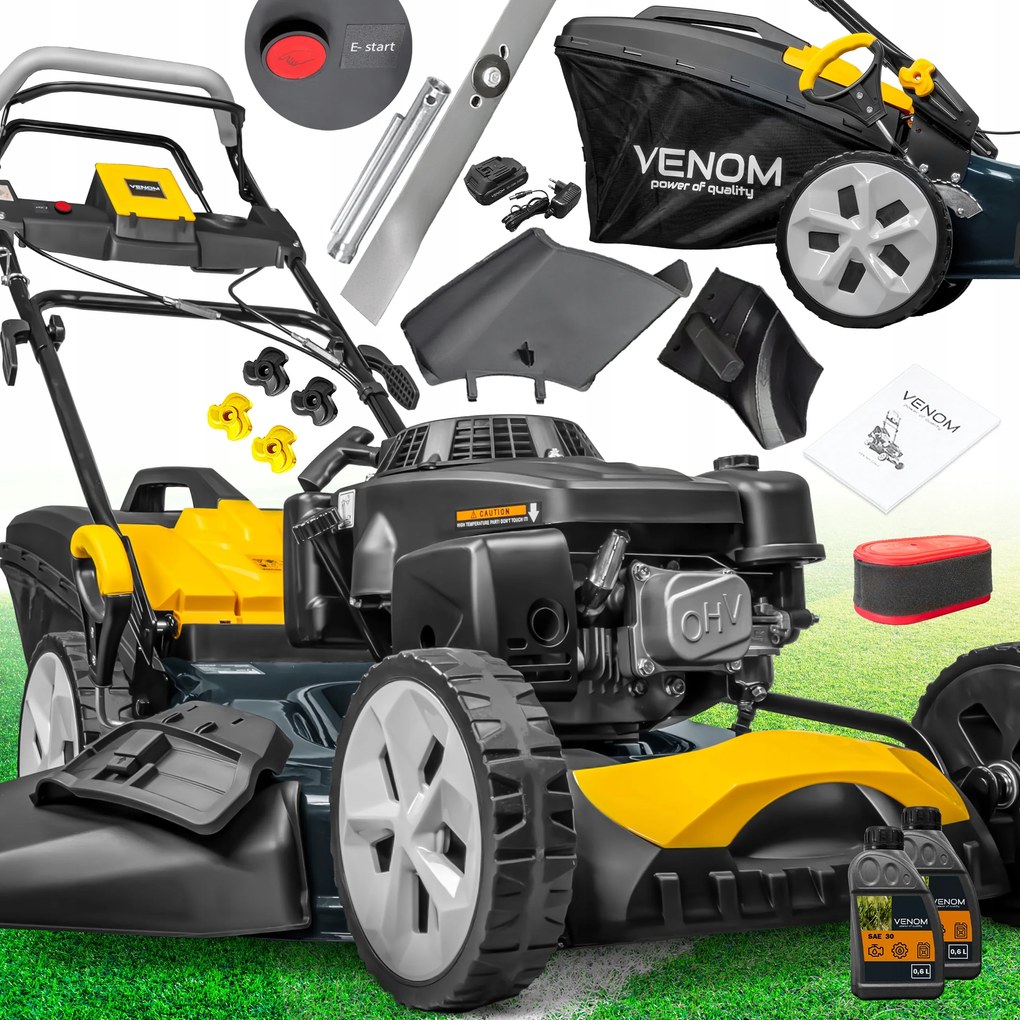 Nagy Benzinmotoros Fűnyíró Venom El. Start 56CM Erős Meghajtással Loncin 224cc