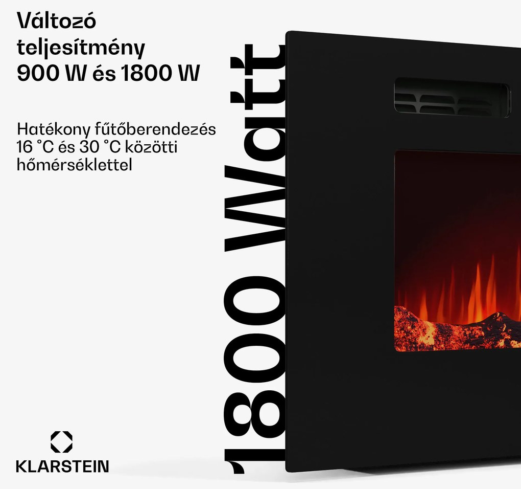 Klarstein Galeras Smart Intelligens elektromos kandalló, 2 hőmérséklet beállítás, 16 - 30°, LED lángillúzió, IOT csatlakozási lehetőség