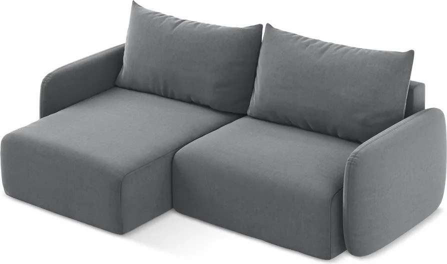Szürke bársony kinyitható-tárolóhelyes sarokkanapé (bal oldali-heverő résszel) Kalena – Makamii