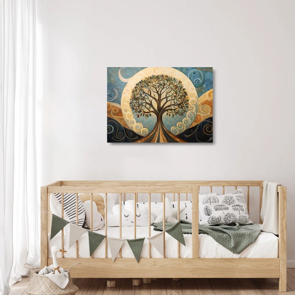 Üveg kép – Életfa és spirálok (70x50 cm)