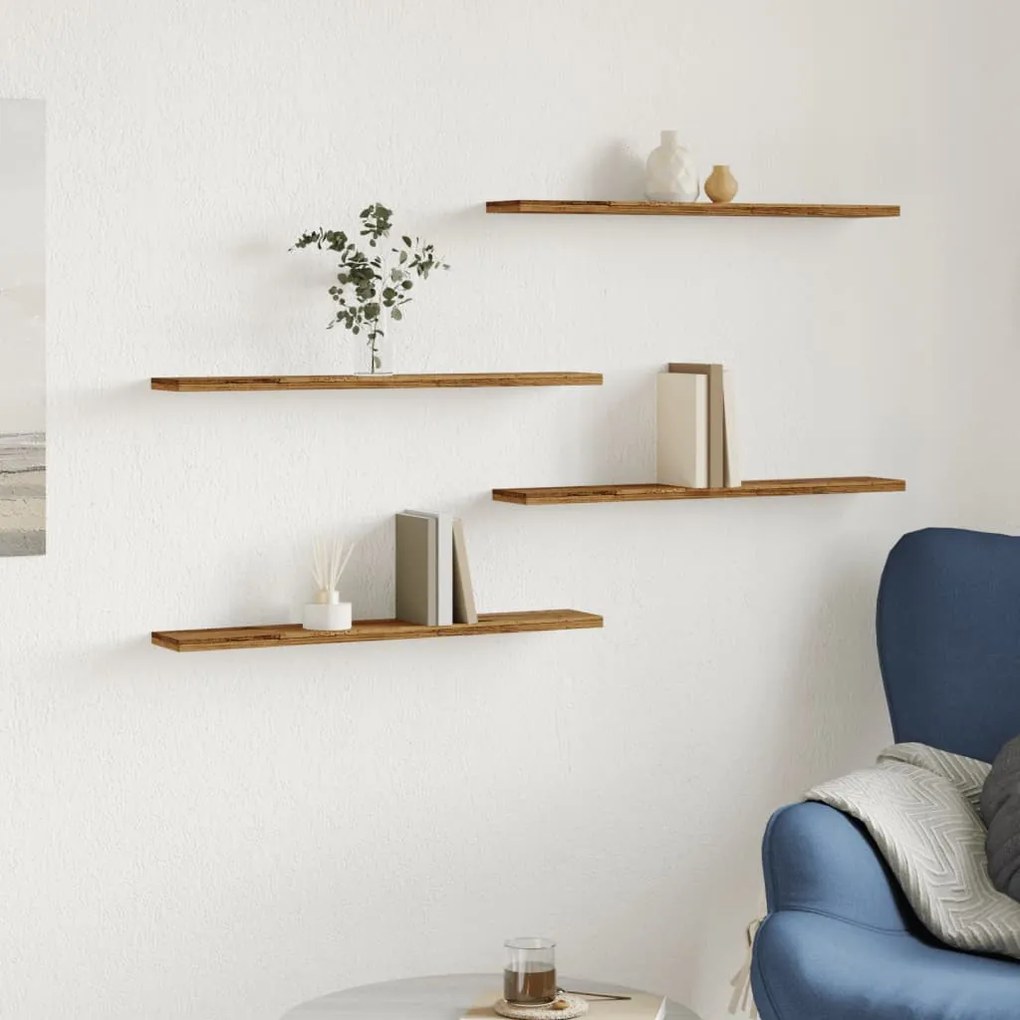 4 db antik fa színű szerelt fa könyvespolc 60 x 10 x 1,5 cm
