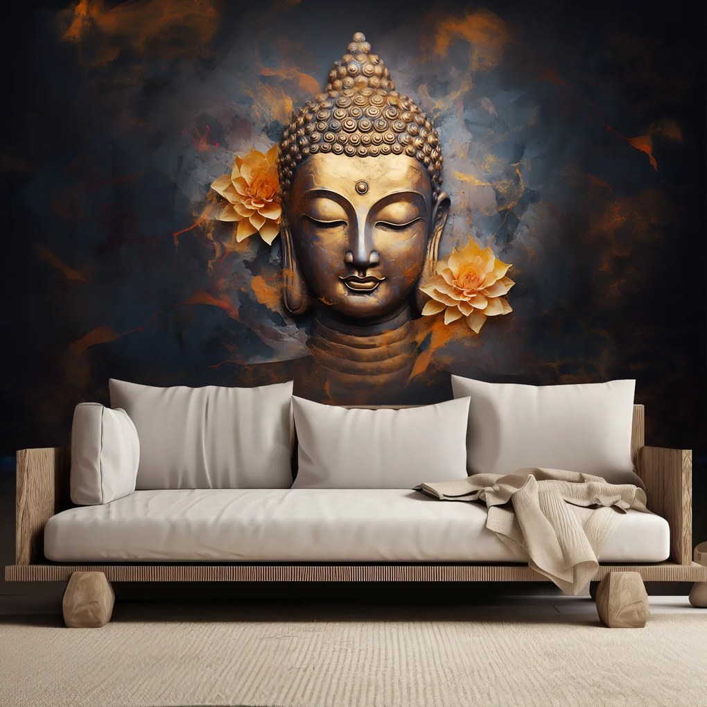 Gario Fotótapéta Arany Buddha és virágok Anyag: Vlies, Méret: 300 x 210 cm