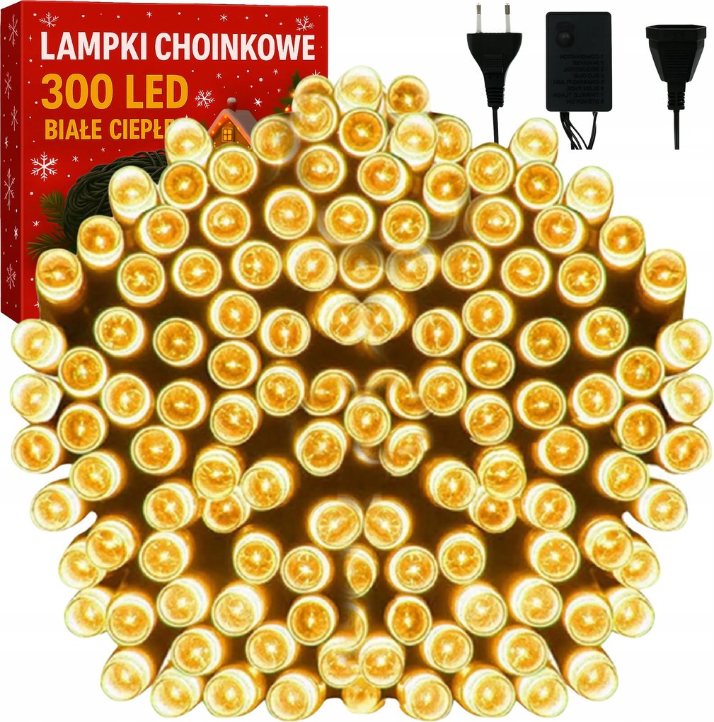 Karácsonyfa Fényfüzér 300 Led Karácsonyfa Fényfüzér Fehér Meleg Karácsonyi IP44