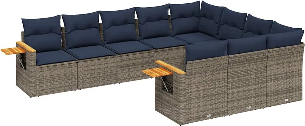 vidaXL 10 részes szürke polyrattan kerti ülőgarnitúra párnával