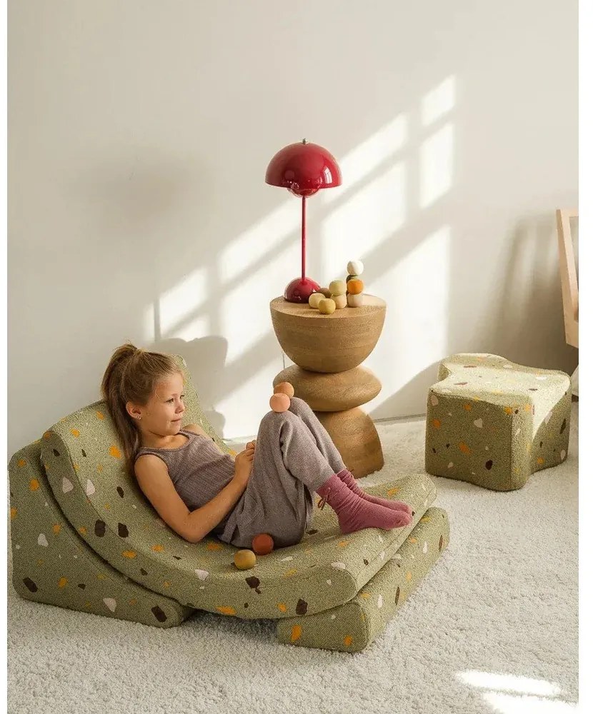 Zöld buklé-zsenília gyerek puff Terrazzo Cloud – Wigiwama