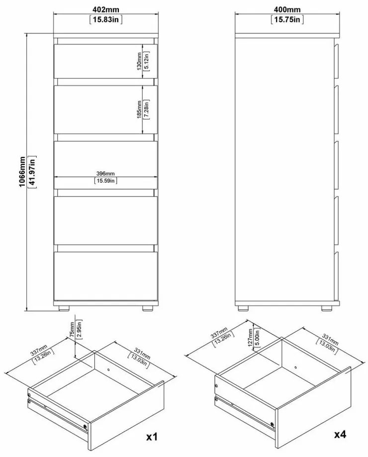 Fehér magas komód 40x107 cm Nova – Tvilum