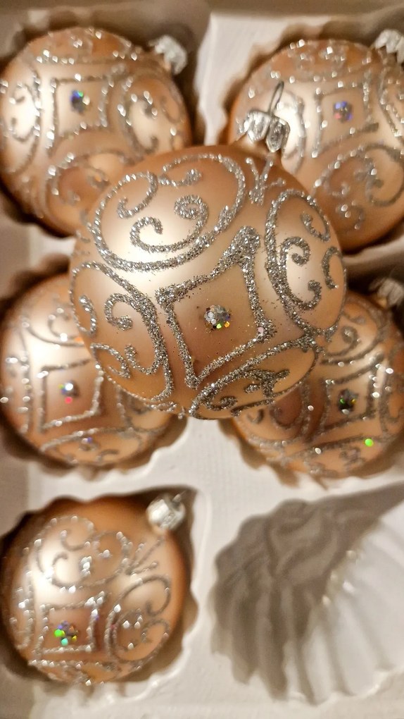 Karácsonyfadísz szett csillámos díszítéssel Pezsgő 6 db