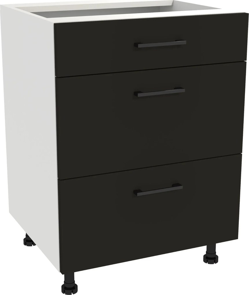 Konyhaszekrény fiókokkal Slim 60 Capri Fehér front Fekete matt