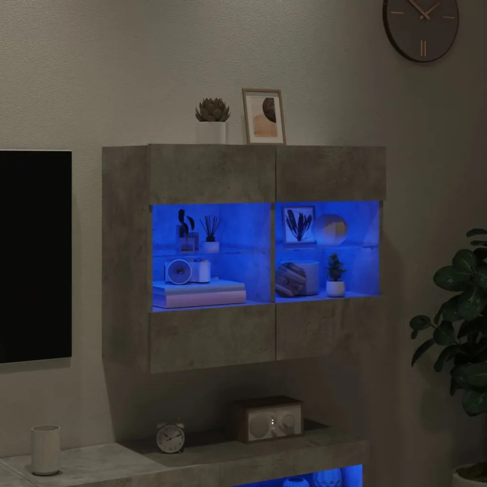 betonszürke falra szerelhető TV-szekrény LED-del 78,5x30x60,5cm