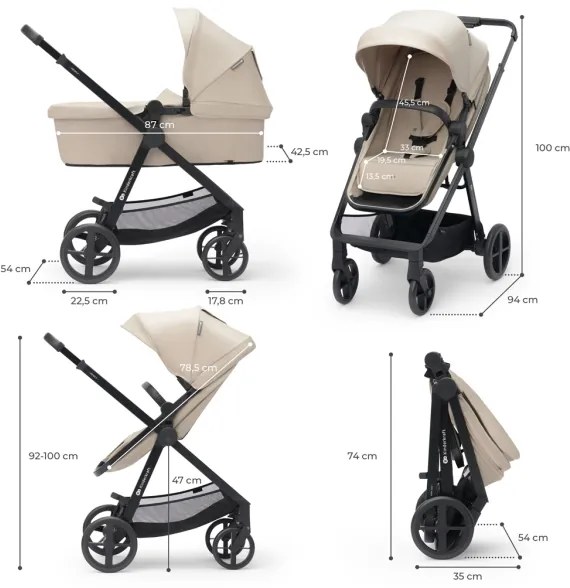 KINDERKRAFT - Kombinált babakocsi 3in1 NEWLY Sand bézs + autósülés MINK PRO