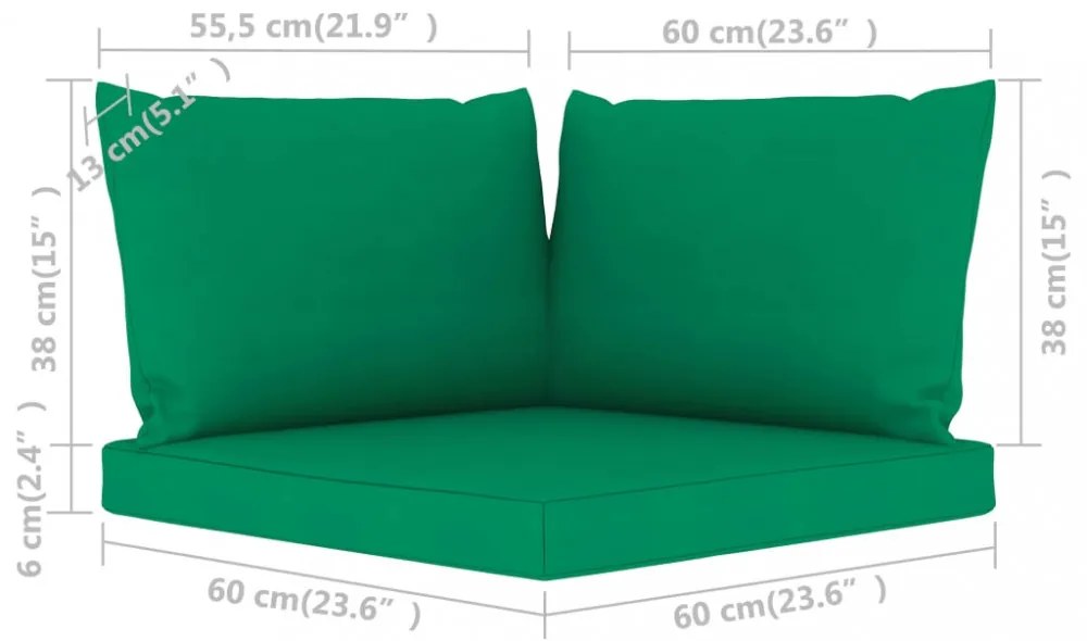 3 db zöld szövet raklapkanapé-párna