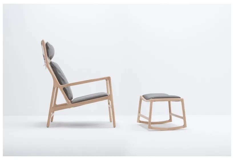 Dedo fotel tömör tölgyfa konstrukcióval, szürke bivalybőr ülőpárnával - Gazzda