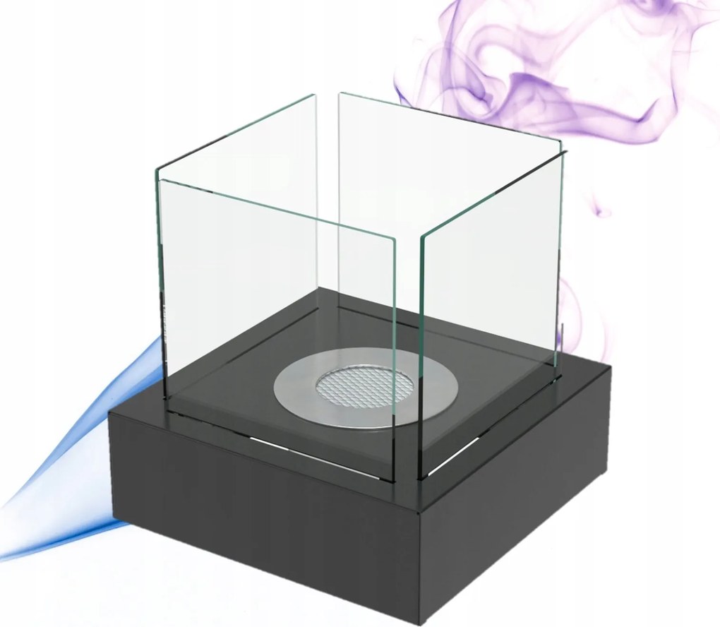 Dekoratív szabadonálló biokandalló Tango 3 fekete négyzet alakú, üveges