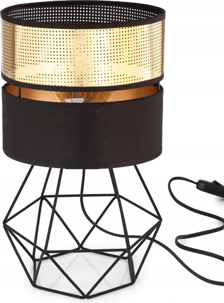 Asztali Éjjeli Lámpa Gyémánt Lámpabúra Lyukakkal Arany E27 Led Fekete Áttört