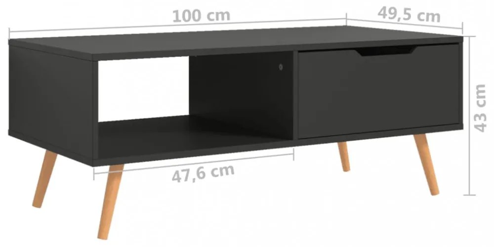szürke szerelt fa dohányzóasztal 100 x 49,5 x 43 cm