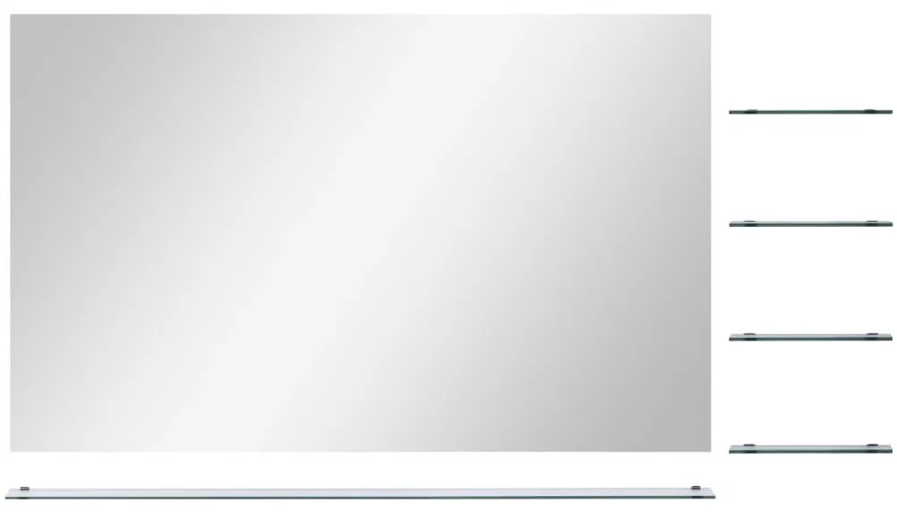 ezüstszínű falitükör 5 polccal 100 x 60 cm
