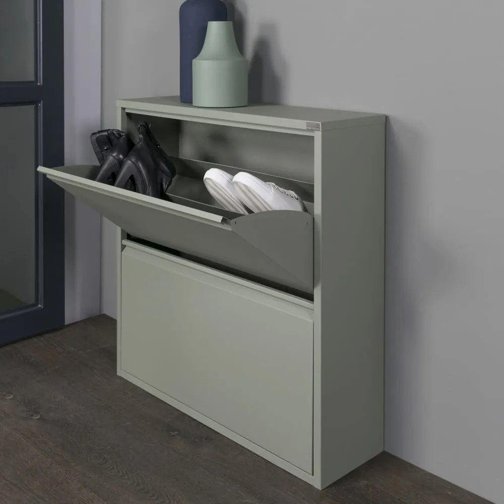 Szürkészöld fém billenő ajtós cipőtartó 75x77,5x22,5 cm Billy – Spinder Design