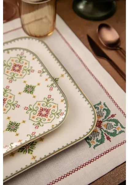 26 részes étkészlet fehér/zöld/porcelán