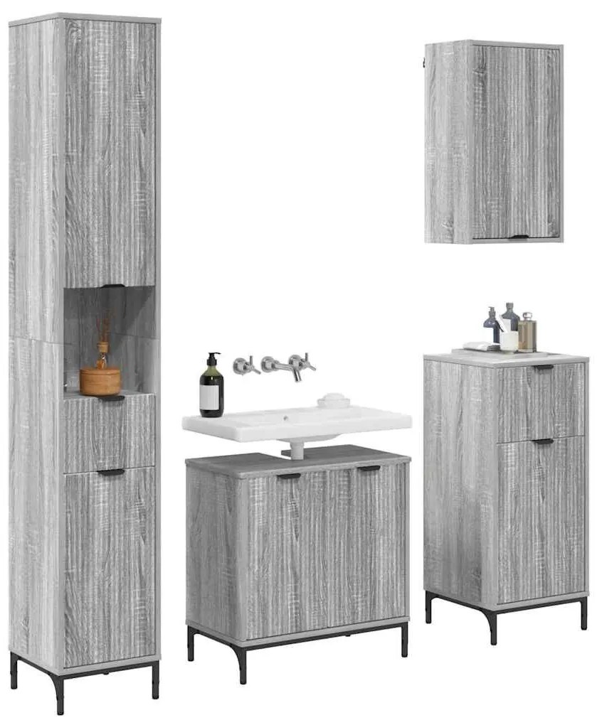 Fürdőszoba bútor szett fiókkal Szürke Sonoma Műanyag fa, fém