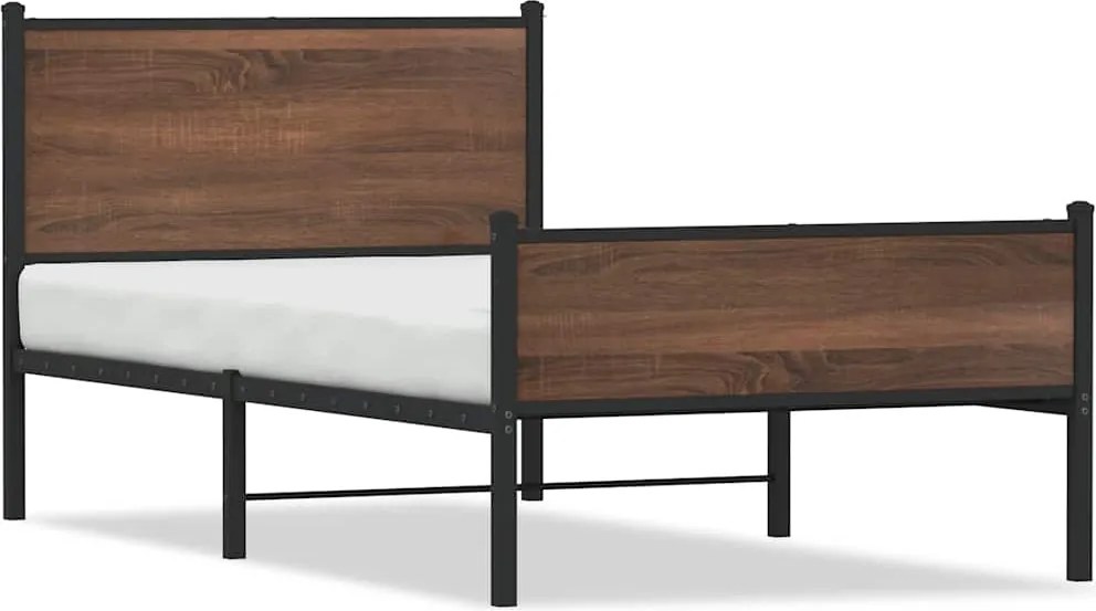 vidaXL barna tölgy színű fém ágykeret matrac nélkül 107 x 203 cm