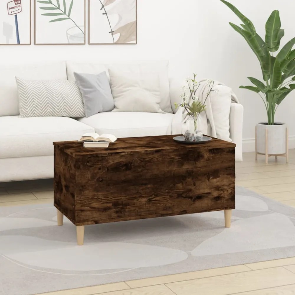 füstös tölgy színű szerelt fa dohányzóasztal 90 x 44,5 x 45 cm