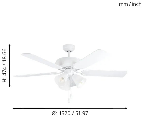 Eglo 35076 - Mennyezeti ventilátor LAS PALMAS 3xE27/40W/230V fehér