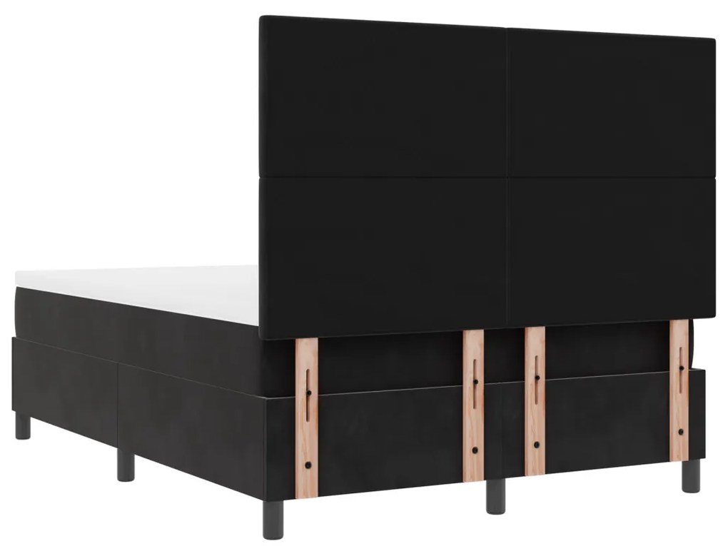 Boxspring Ágy Matrac és LED Fekete 140x190 cm Bársony