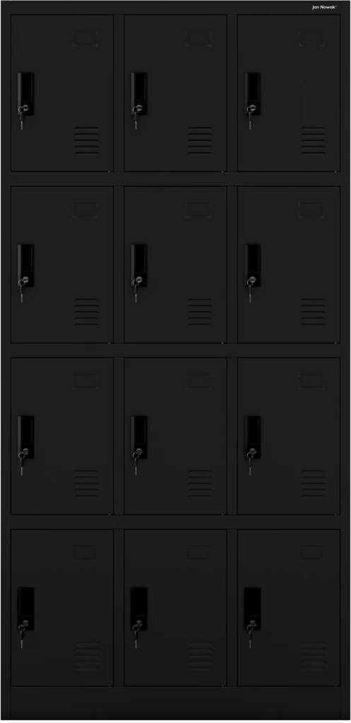 Fekete MARCIN fém BHP uzsonnás szekrény, 900 x 1850 x 400 mm