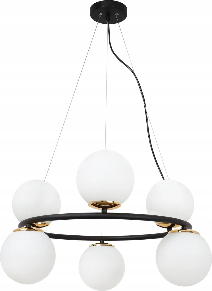 Mennyezeti Lámpa Függeszték Csillár Gyűrű Fekete-arany Fehér Gömbök Modern E14