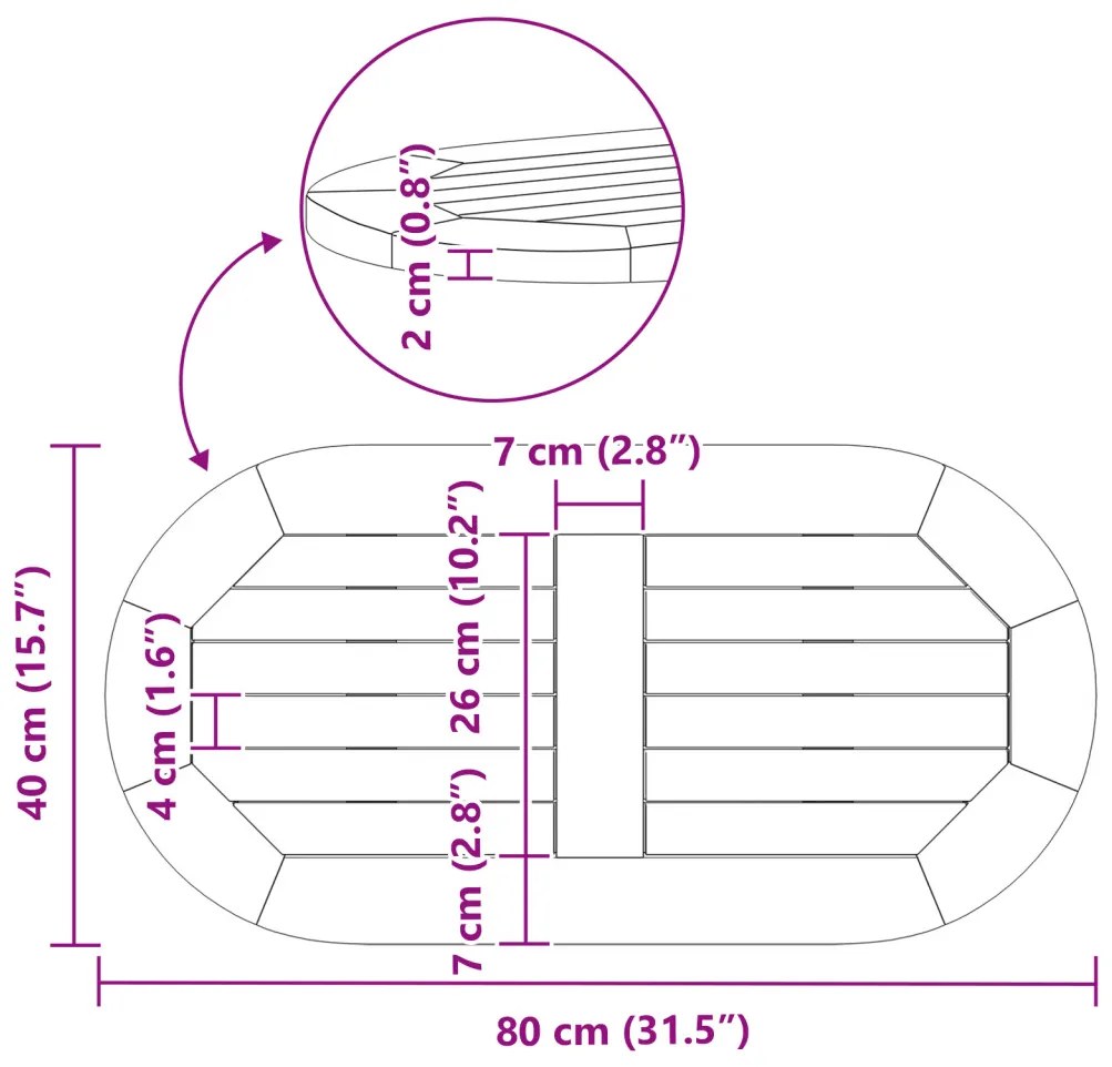 Asztallap 80x40x2,2 cm Ovális Tömör Fa Akác