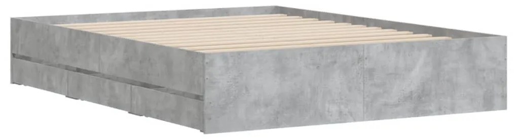 betonszürke szerelt fa ágykeret fiókokkal 140 x 190 cm