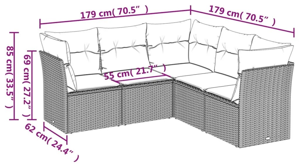 5 részes világosszürke polyrattan kerti ülőgarnitúra párnákkal