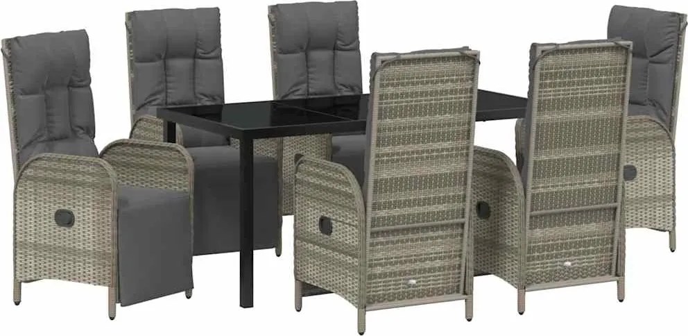 vidaXL Kert étkező szett párnával 7 pcs Szürke polirattan