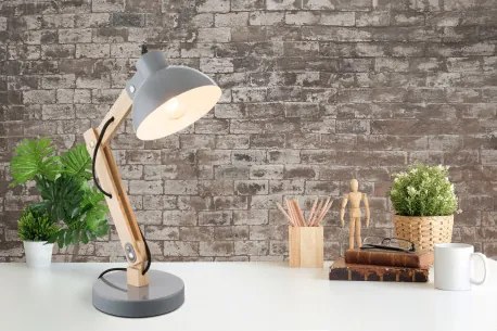 Globo 21503 Asztali lámpa fa betét, fém szürke, kábel 1,5 m, Schalter, MxSzxH:320x160x450, exkl. 1xE27 40W 230V
