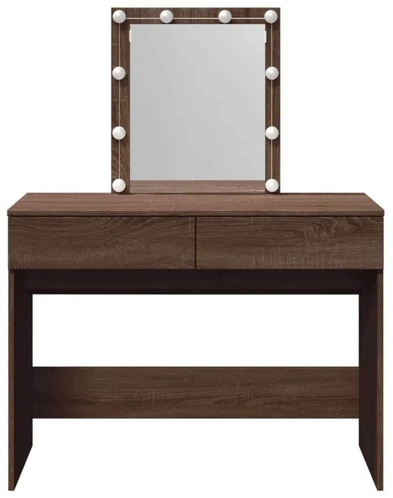 barna tölgy színű fésülködőasztal LED-del 100 x 40 x 130 cm