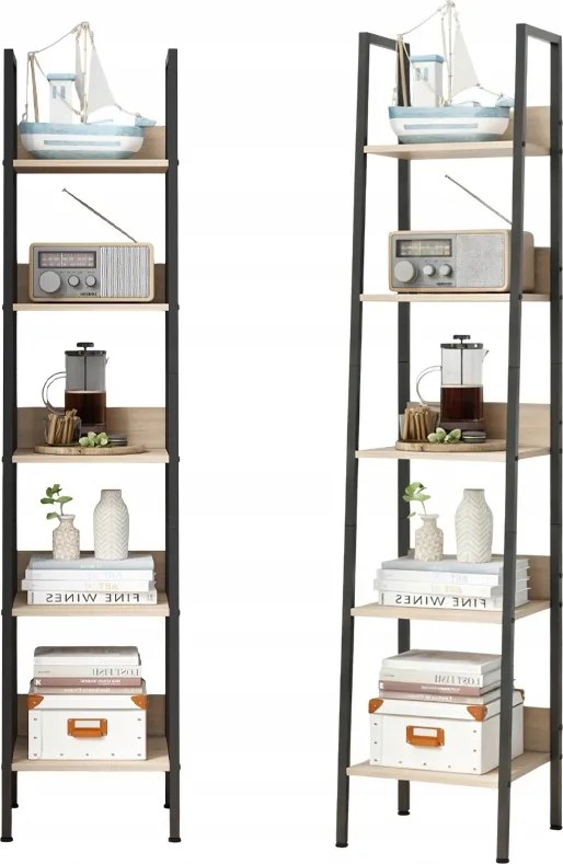 Ipari Magas Álló Könyvespolc Világos Barna 5 Polcos Loft Létra 170 CM