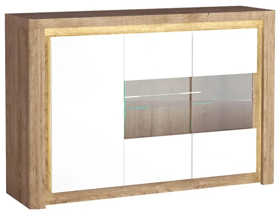 Vitrin Livia 03 (LED világítással) (ribbeck tölgy + fényes fehér). 1057859