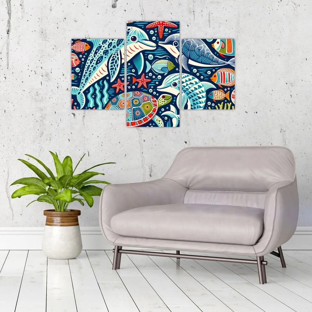 Kép – Rajzolt vízi állatok (90x60 cm)