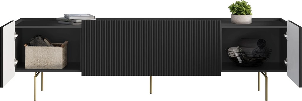 Malmi TV szekrény 200 cm - fekete matt / arany lábak