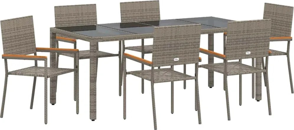 vidaXL Kert étkező szett 7 pcs Szürke polirattan