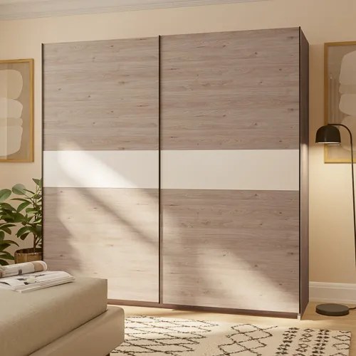 BERNO ruhásszekrény, 200 cm | Jackson hickory tölgy + Fehér