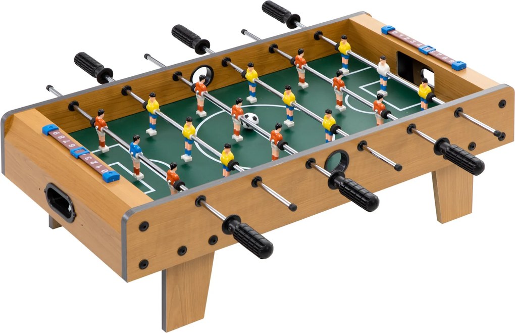HOMCOM Asztali Foci Játék 6+ Éves Gyerekeknek, Fa Foci Játék 2 Labdával, 6 Fogantyúval, 2 Pontszámlálóval, 18 Játékossal, 69x36.5x22 cm Természetes |