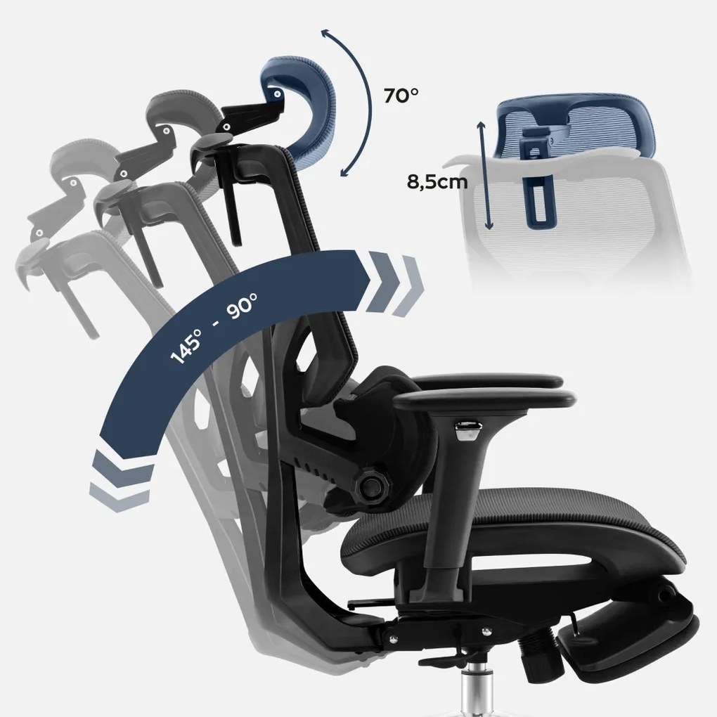 Felbontott Irodai prémium szék, hálós ergonomikus lábtartóval fekete