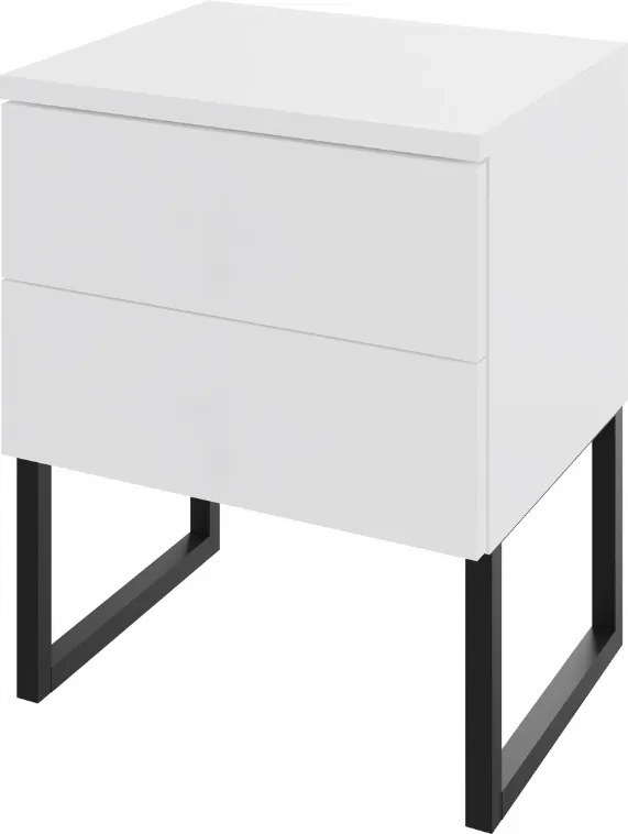 Éjjeliszekrény két fiókkal, lábakkal, click-on, fehér, 40 cm széles