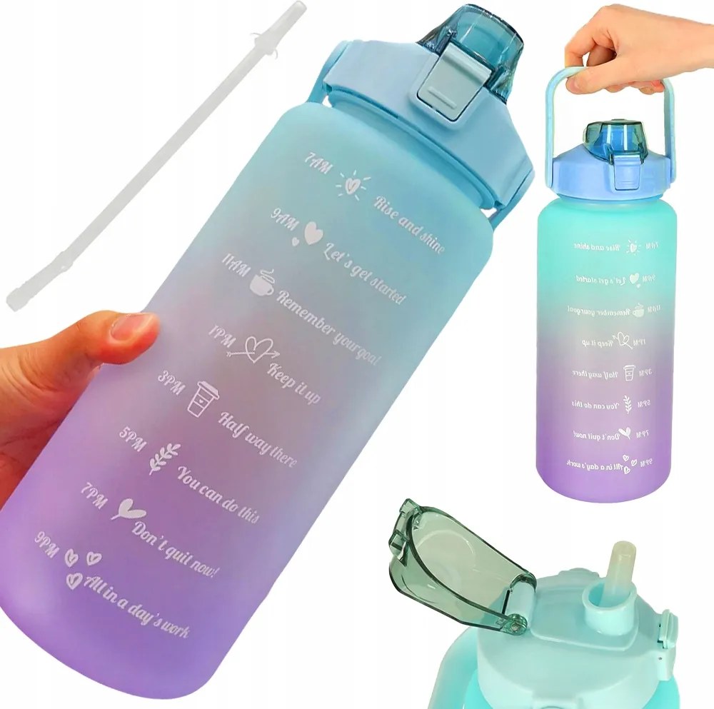 Nagy Kulacs Iskolába Vízszívószállal Palack Fogantyúval És Mérőpohárral 2 L