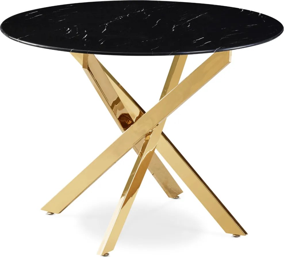 BALI üveg asztal 100 cm fekete márvány/arany