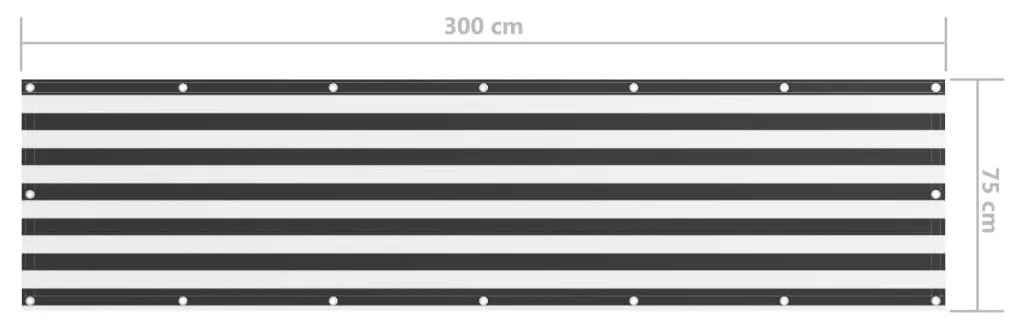 Antracitszürke-fehér oxford-szövet erkélyparaván 75 x 300 cm