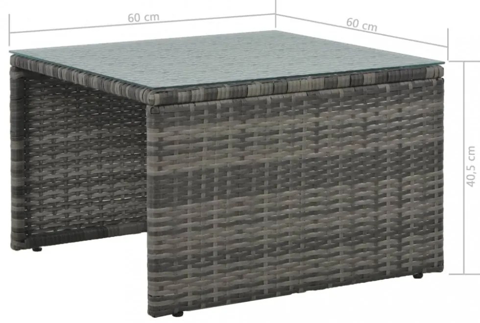 3-részes szürke polyrattan kerti bútorszett párnákkal