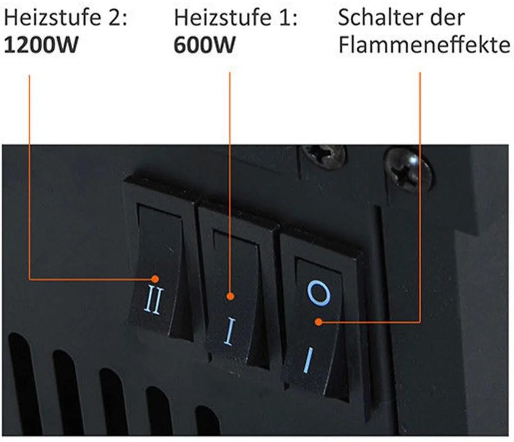 Kis méretű elektromos kandalló, valósághű lánghatás, fekete